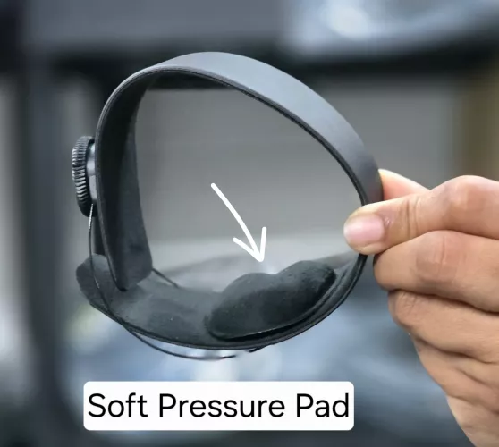 Interior view of an orthopedic elbow brace showing the soft, medical-grade gel pads designed to provide targeted compression and cushioning for tendonitis or bursitis relief